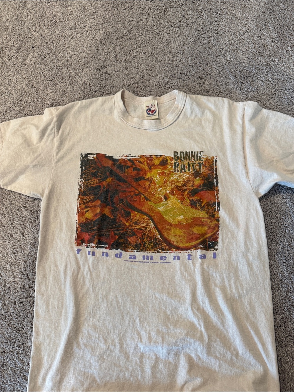 Bonnie Raitt 'Fundamental' 1998 Tour Tee Cream  Large